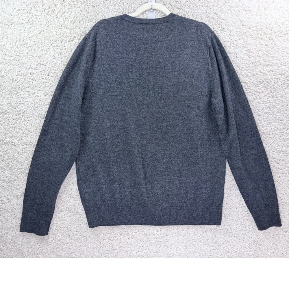 Banana Republic V-Neck Sweater Men Large Gray Excellent Merino Wool Pullover